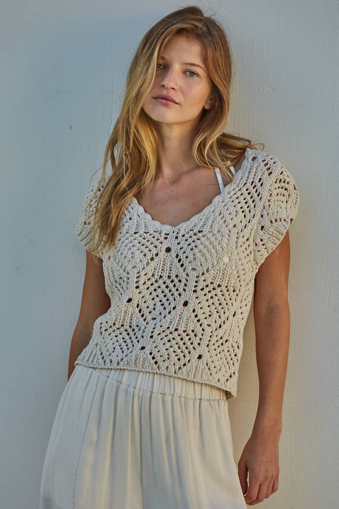 By Together Autumn Breeze Crochet Top Natural M