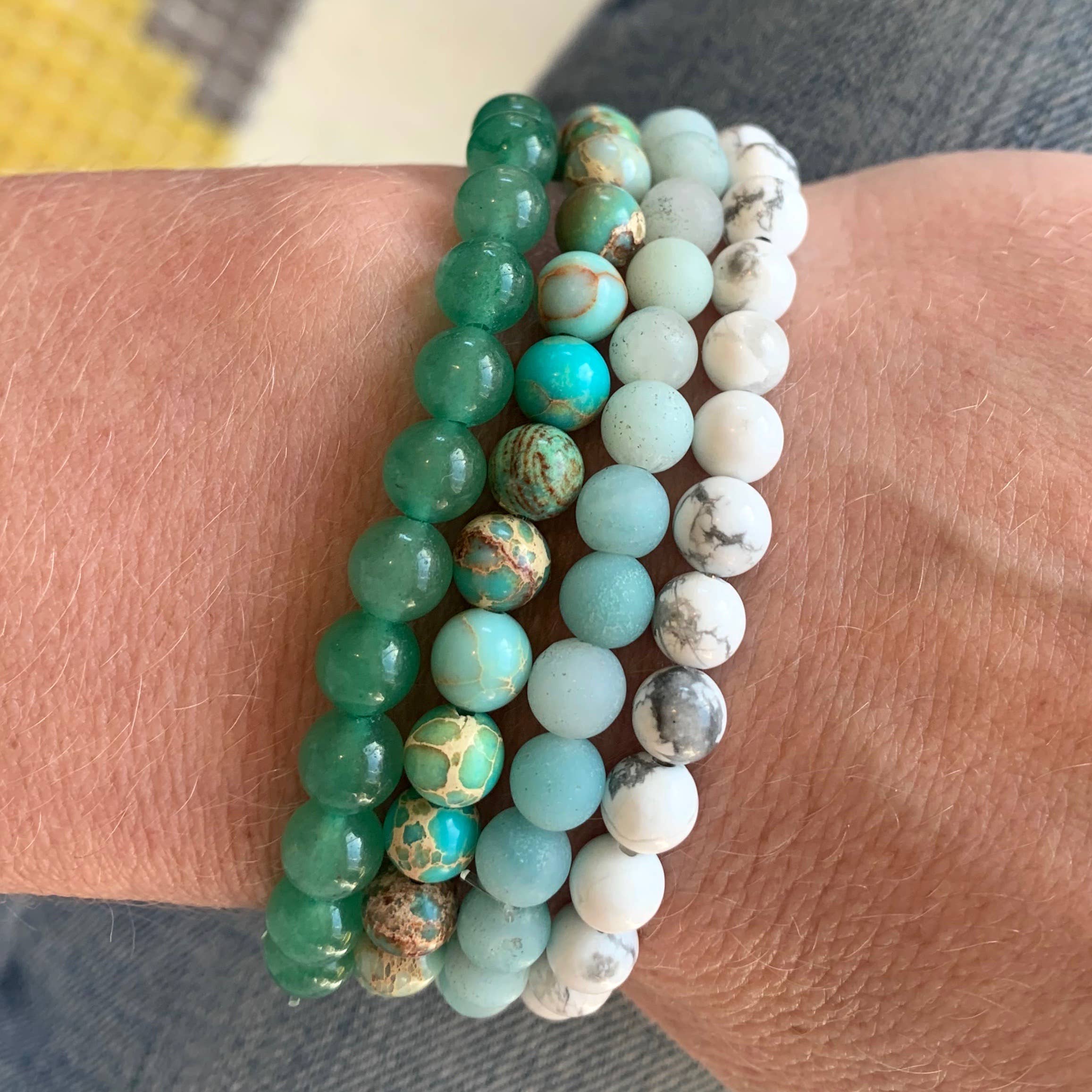 Jo Bird Jewelry Gemstone Elastic Bracelet - 6mm Ocean Colors