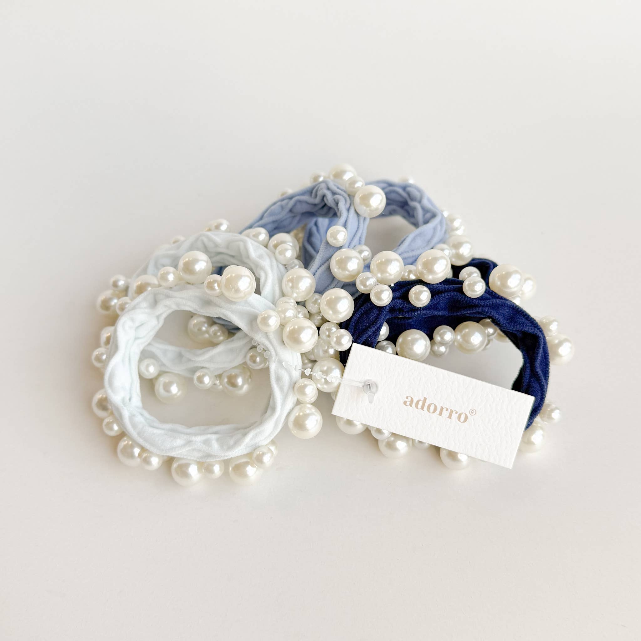 Adorro Coastal Textured Seamless Pearl Hair Ties (Set of 6)