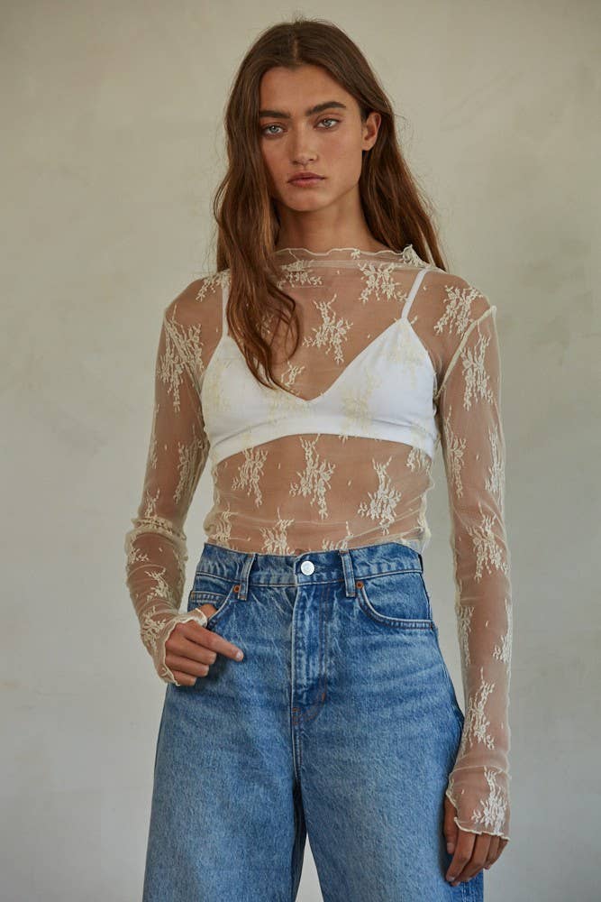 By Together Freya Lace Layering Top S Ivory