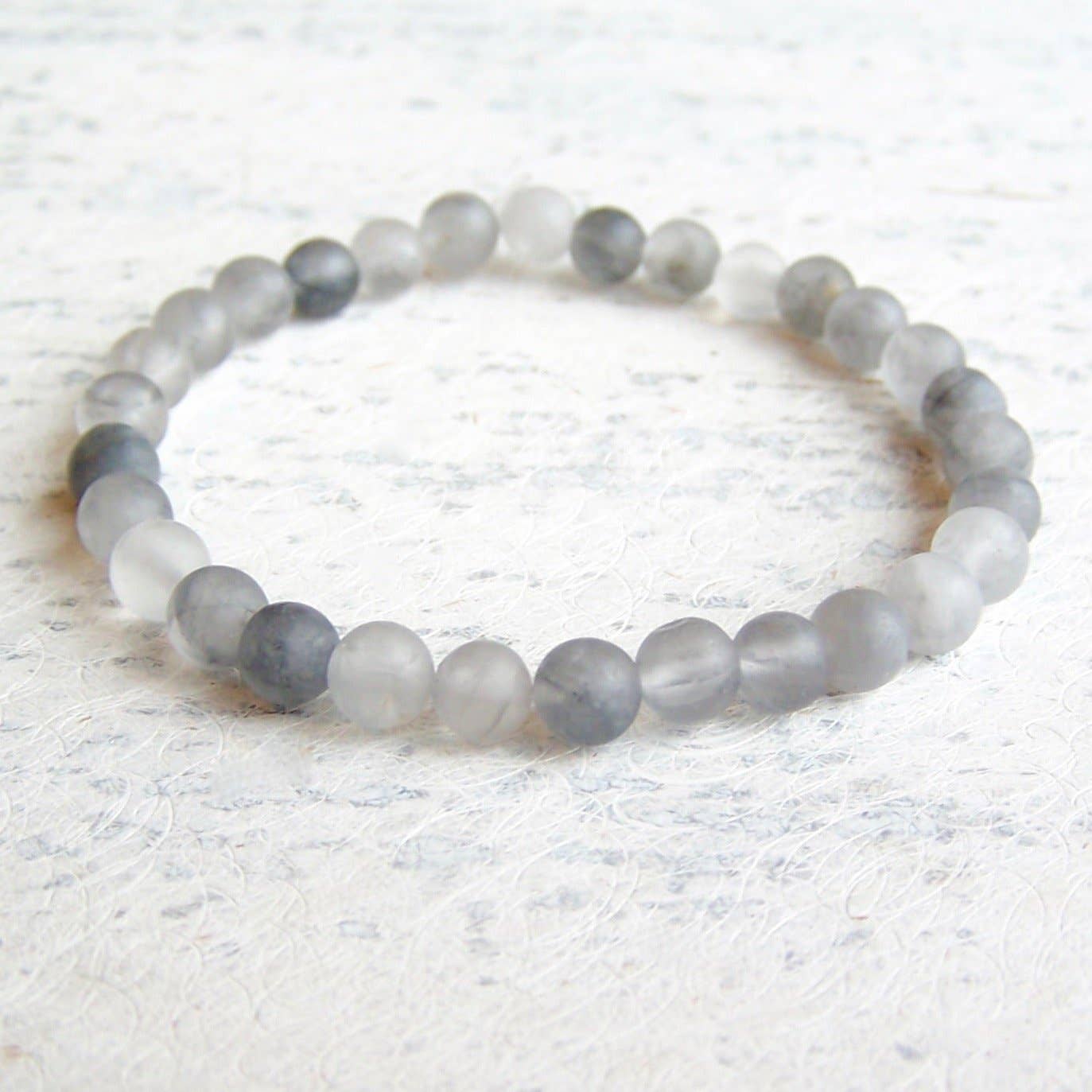Jo Bird Jewelry Gemstone Elastic Bracelet - 6mm Black & White