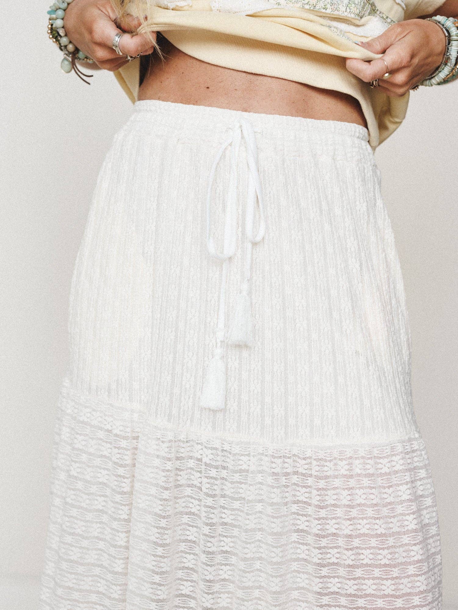 Three Bird Nest Golden Drift Tiered Maxi Skirt - Cream