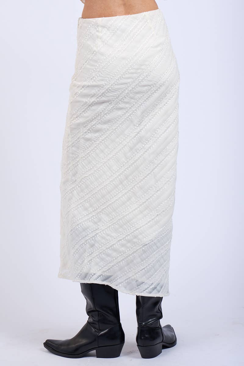 Sky to Moon DIAGONAL RUFFLE HIGH-WAIST LAYERED LONG MIDI SKIRT