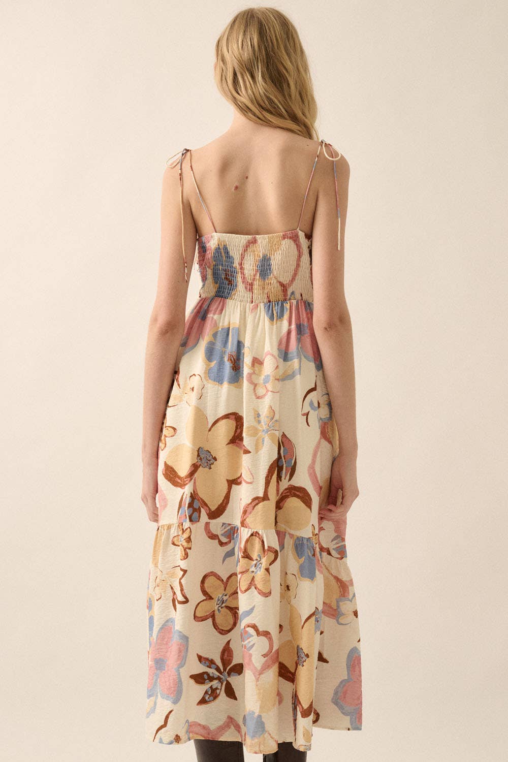 Promesa USA TEXTURED FLORAL-PRINT TIE-FRONT RUFFLE MIDI DRESS