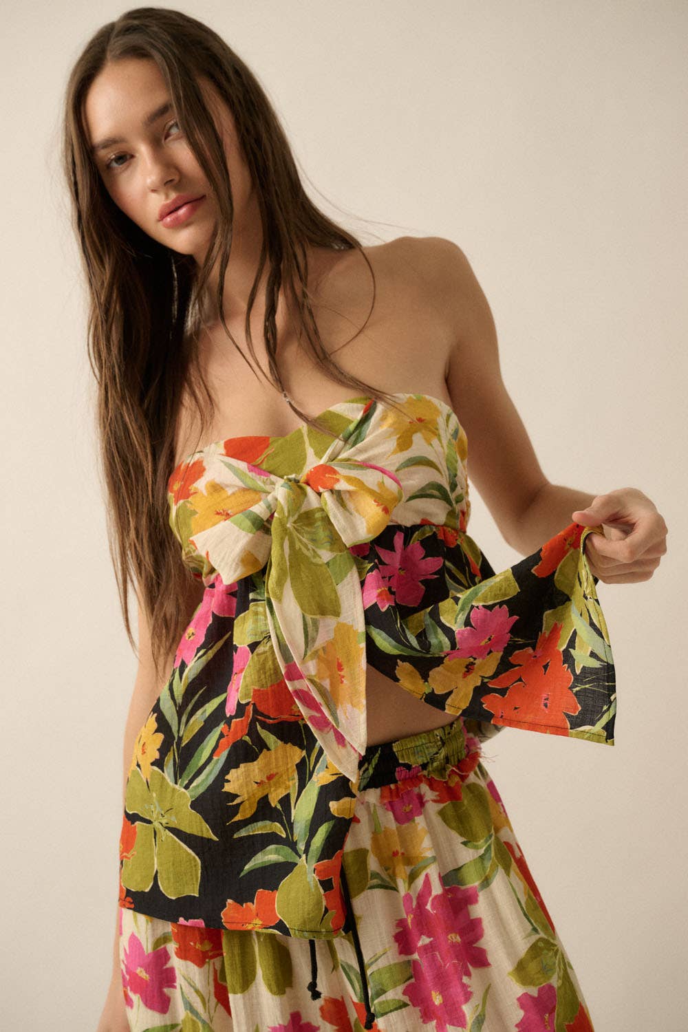 Promesa USA Two-Tone Floral Convertible Flyaway Halter Top