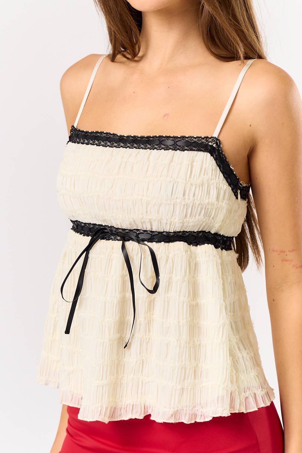 Blue Blush CONTRAST LACE MIX CHIFFON CAMI TOP