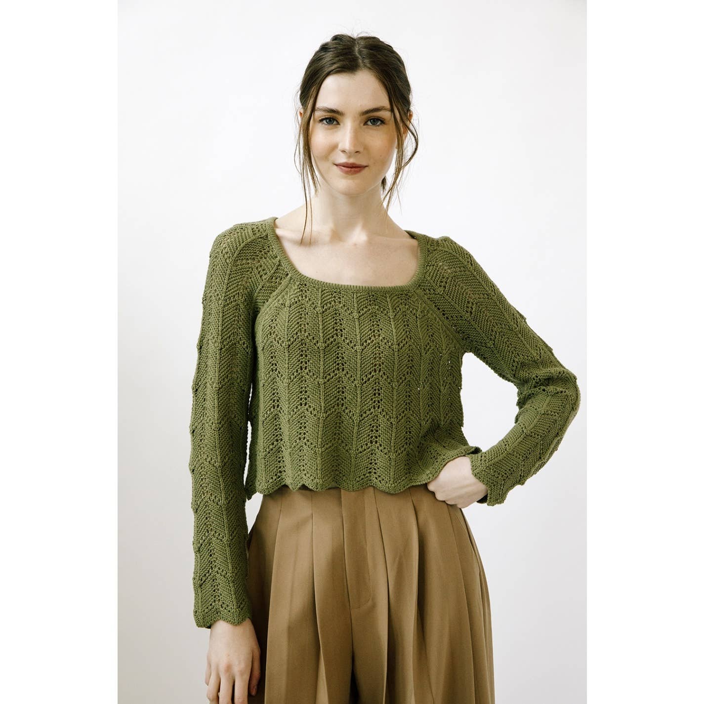 STORIA EVERGREEN CROCHET KNIT TOP