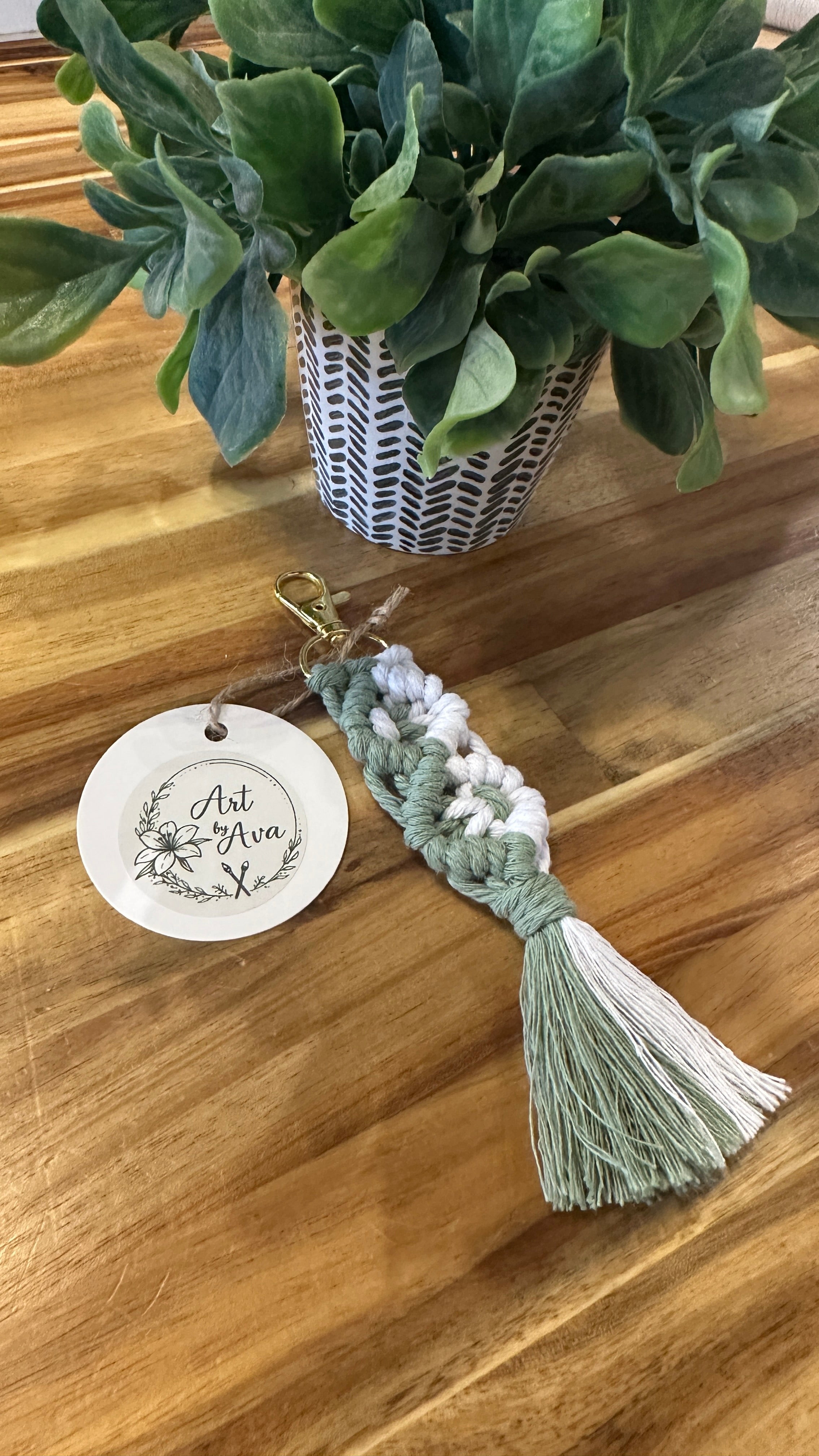 Art by Ava Macrame Keychain Green white
