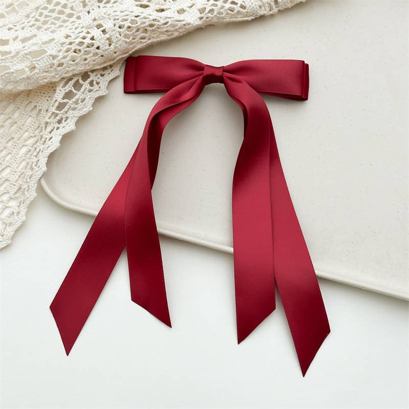 Adorro Double Bow Long Ribbon Barrette Clip