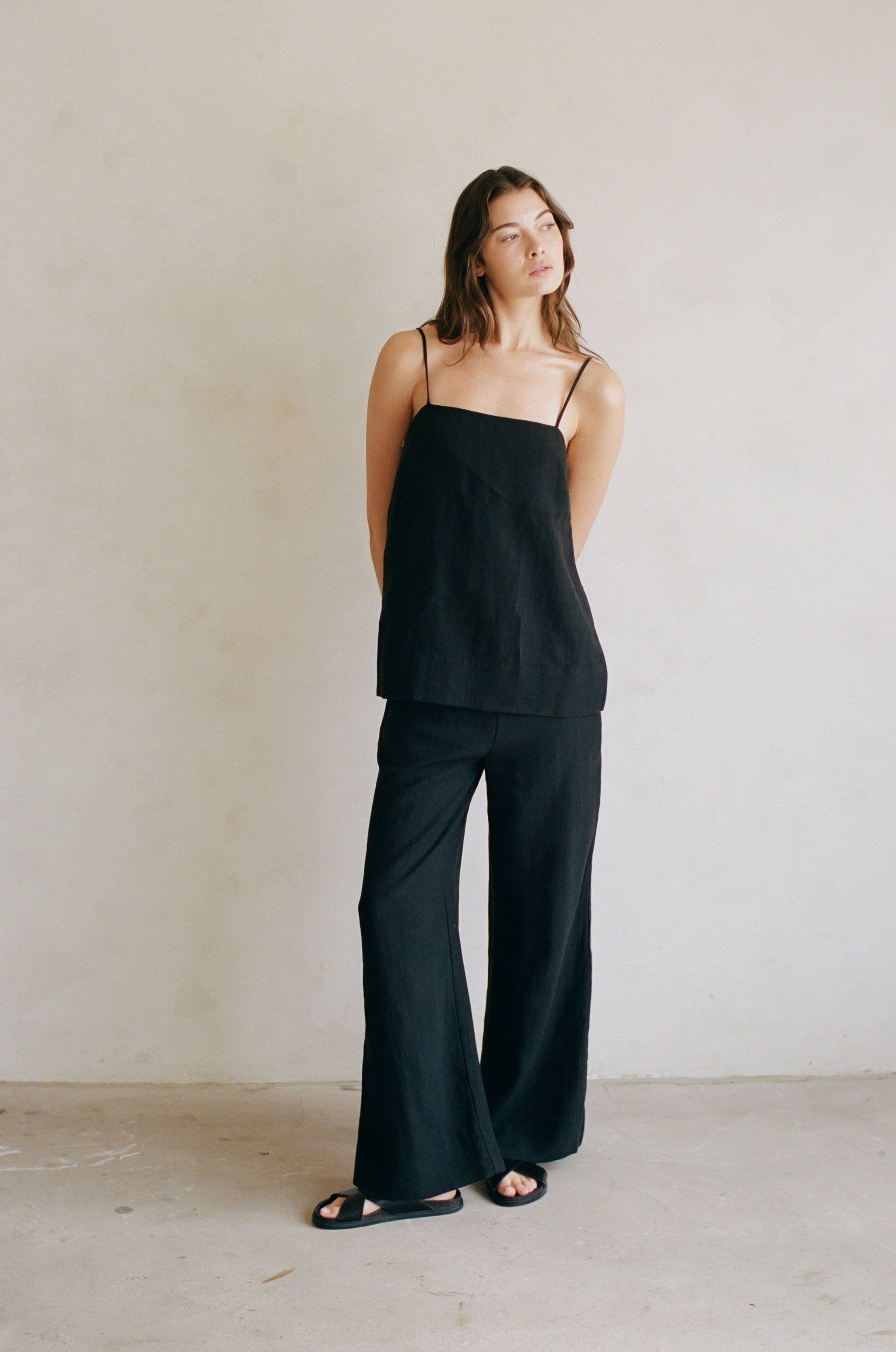 By Together Beach Night Linen Top Black L