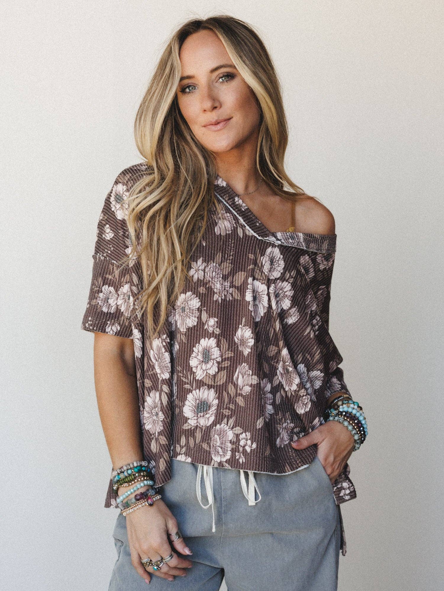 Three Bird Nest On The Go V Neck Ribbed Essential Tee