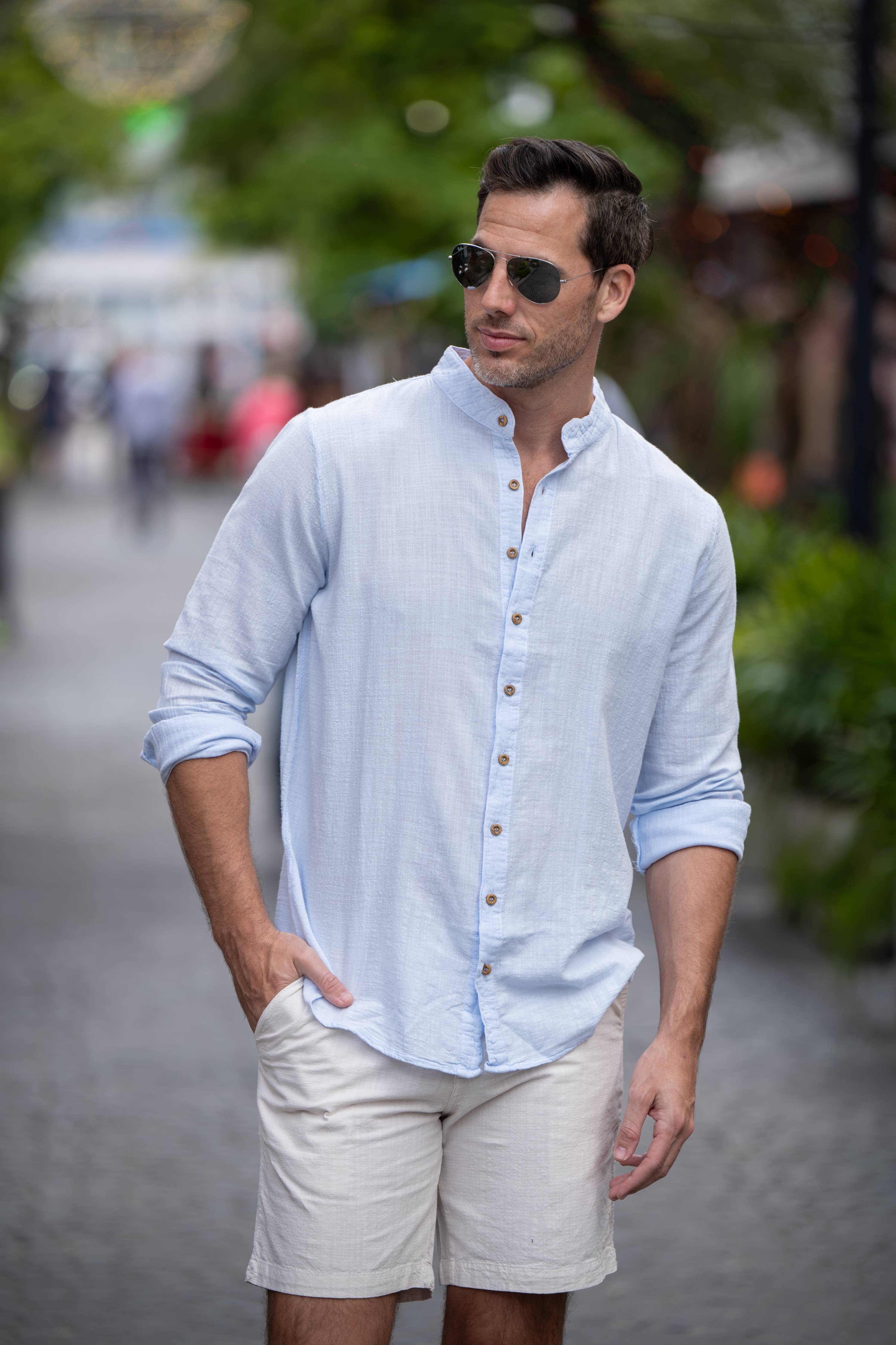 Cotton Natural GLEN SHIRT Light Blue