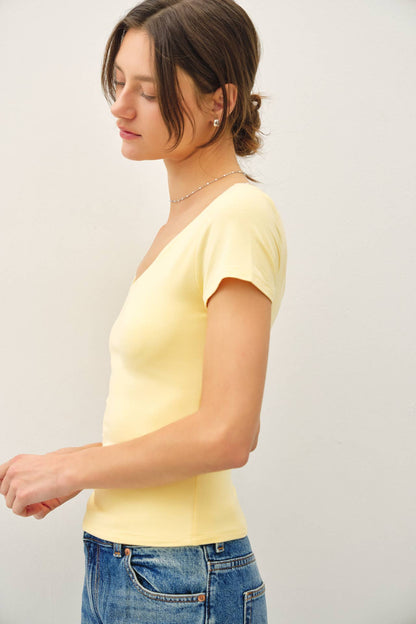 Be Cool BASIC DOUBLE LINED SCOOP NECK CAP SLEEVE TOP
