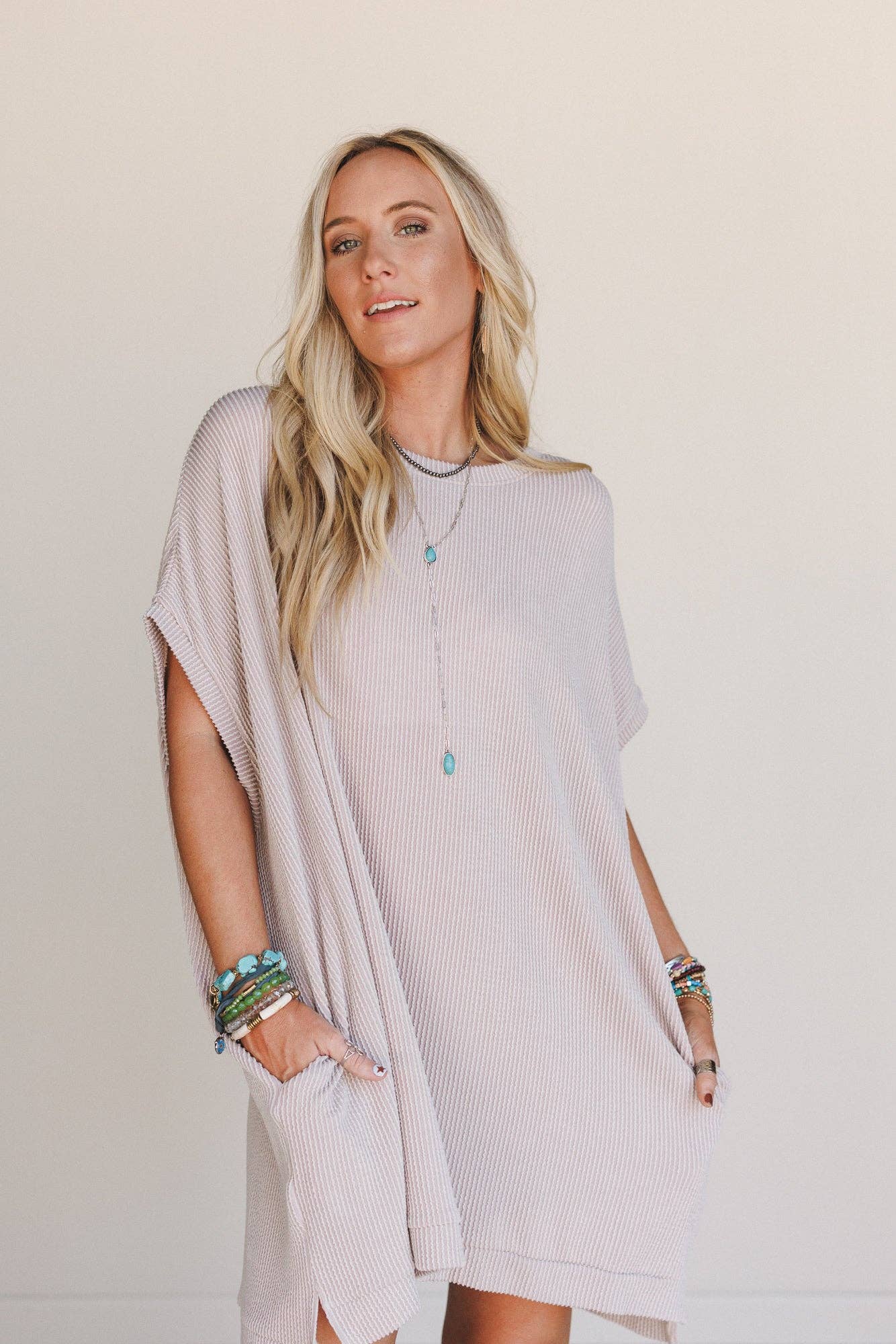 Three Bird Nest Moon Glow Texture Dress - Oat