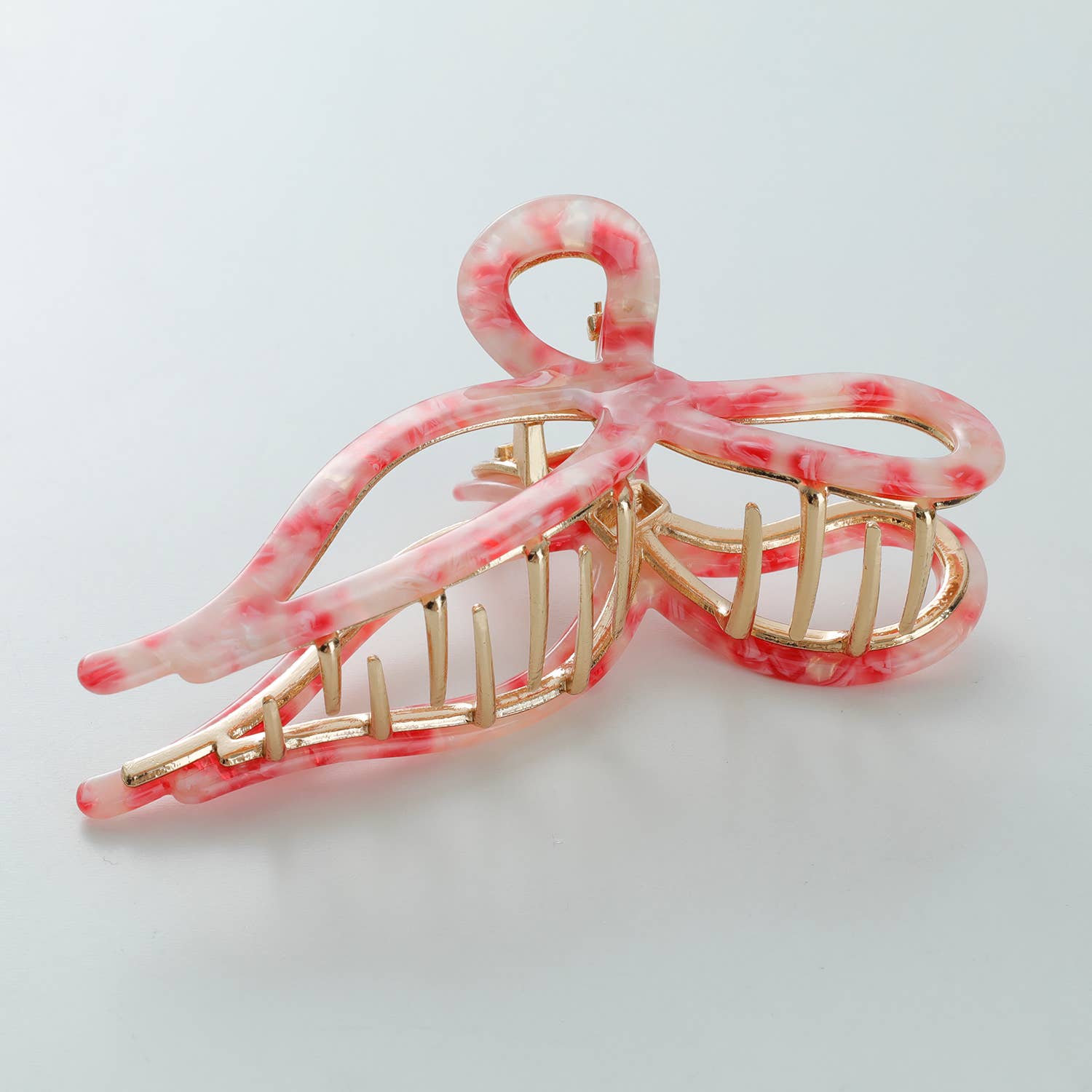 Adorro Sabrina Rosé Ribbon Metal Bow Claw Clip - Large