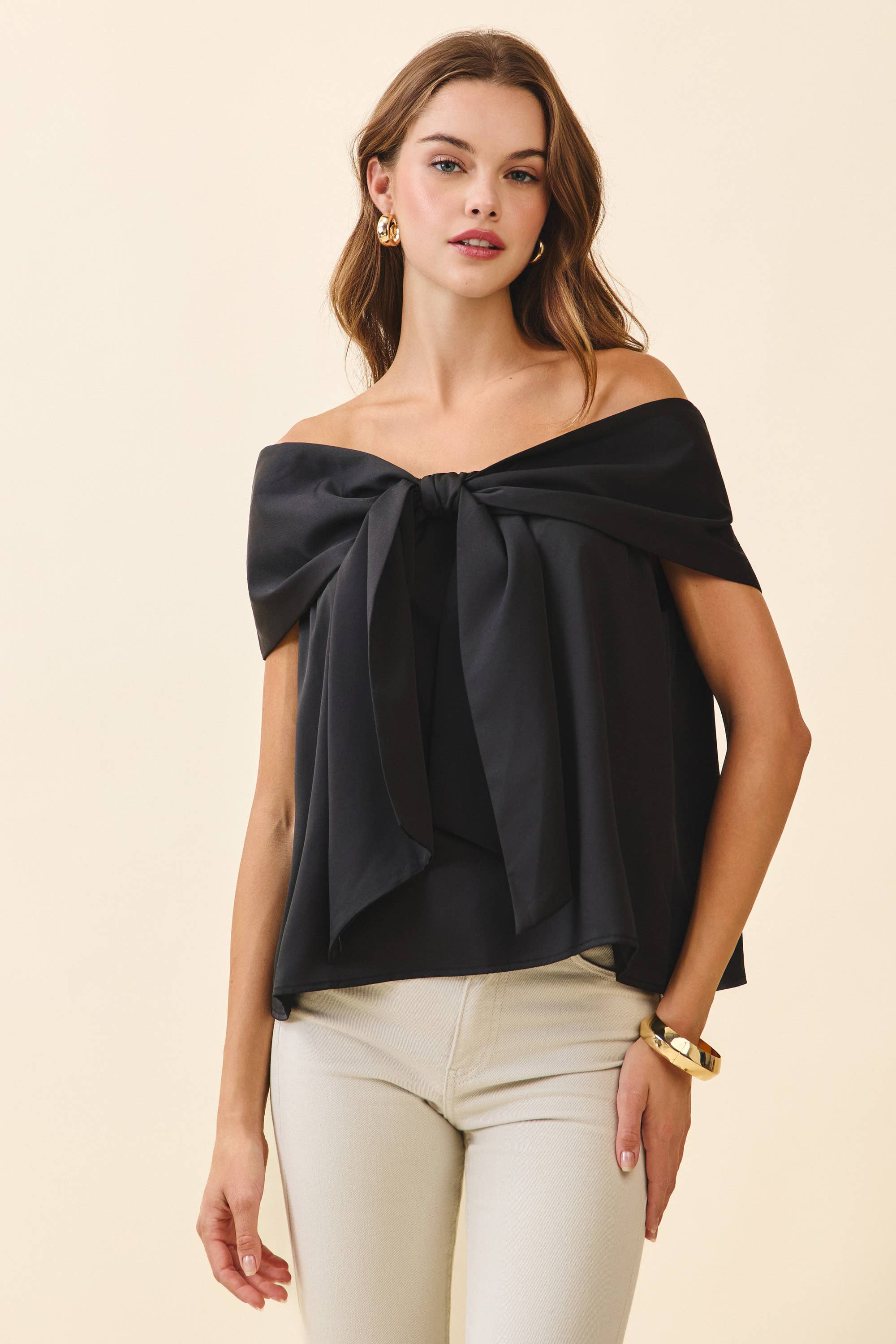 TCEC CT9079-Bow Accented Off The Shoulder Top