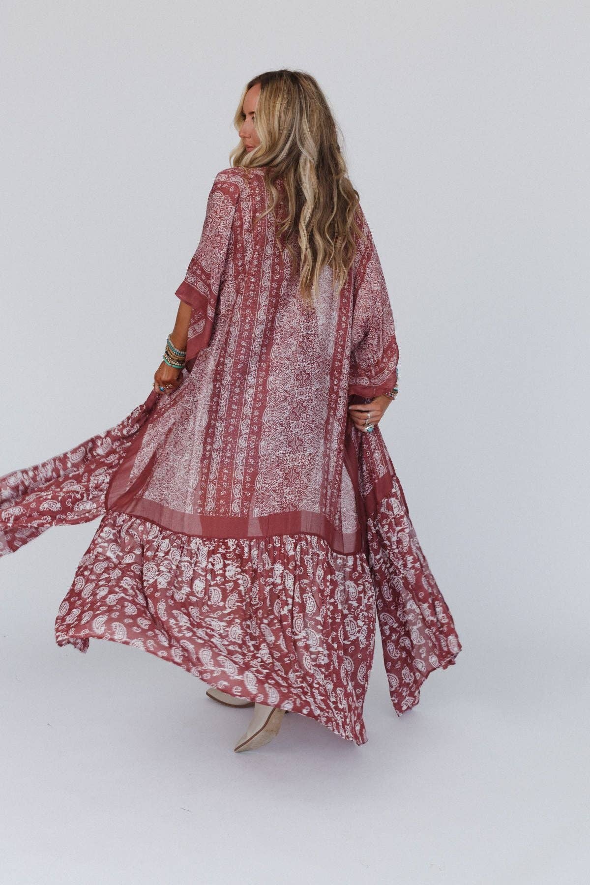 Three Bird Nest Paisley Tapestry Free Flow Duster - Wine