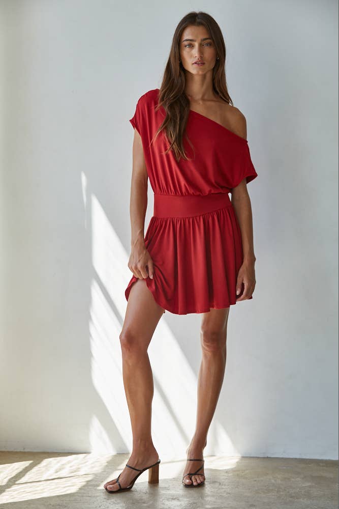 By Together Savannah One Shoulder Mini Dress Red S