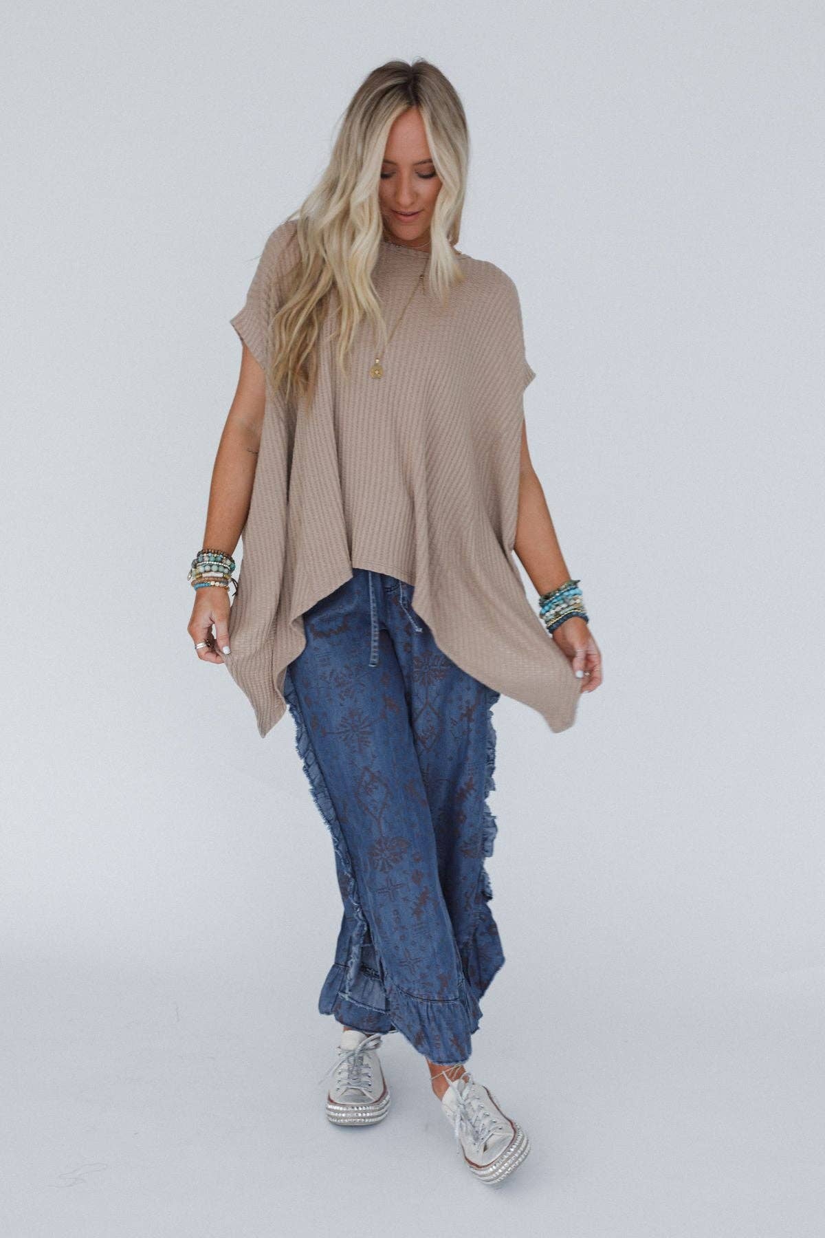 Three Bird Nest Everleigh Textured Tunic Top - Taupe