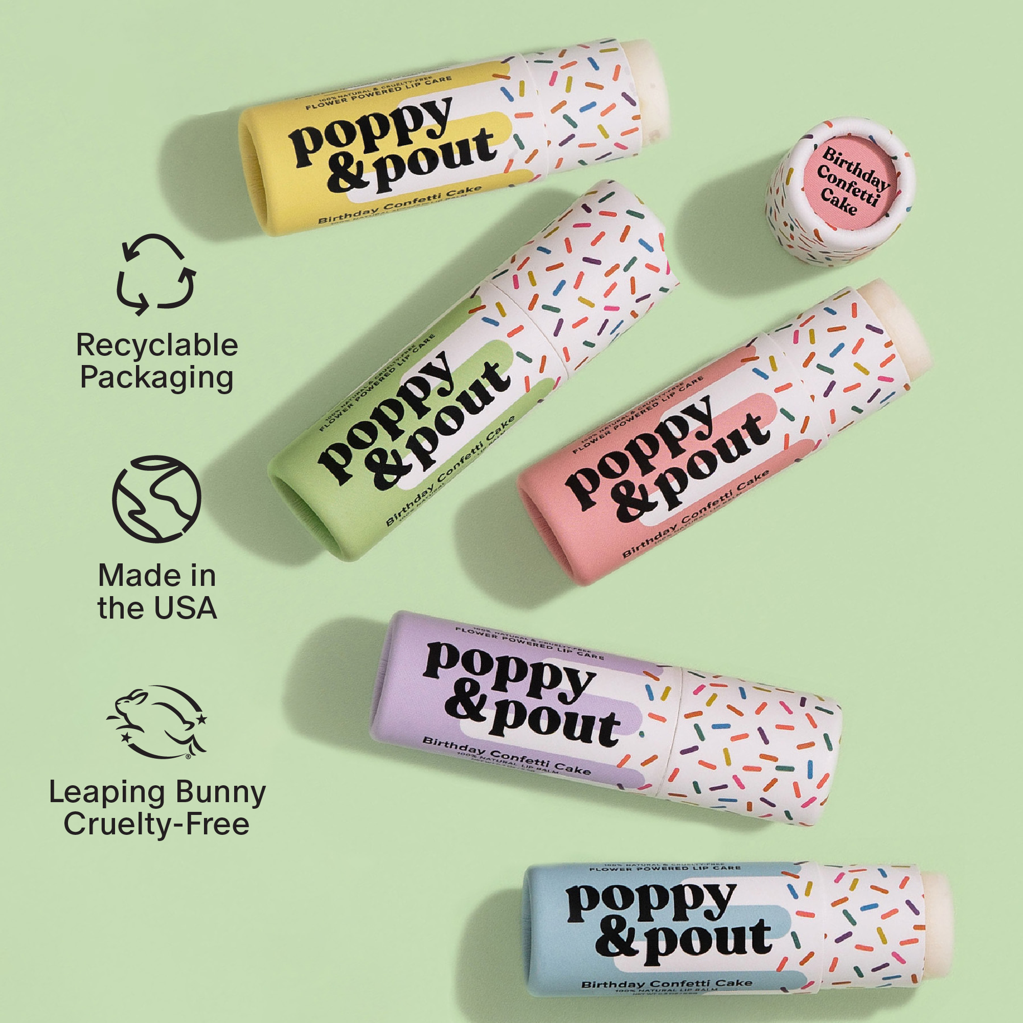 Poppy & Pout Lip Balm, Birthday Confetti Cake, Purple
