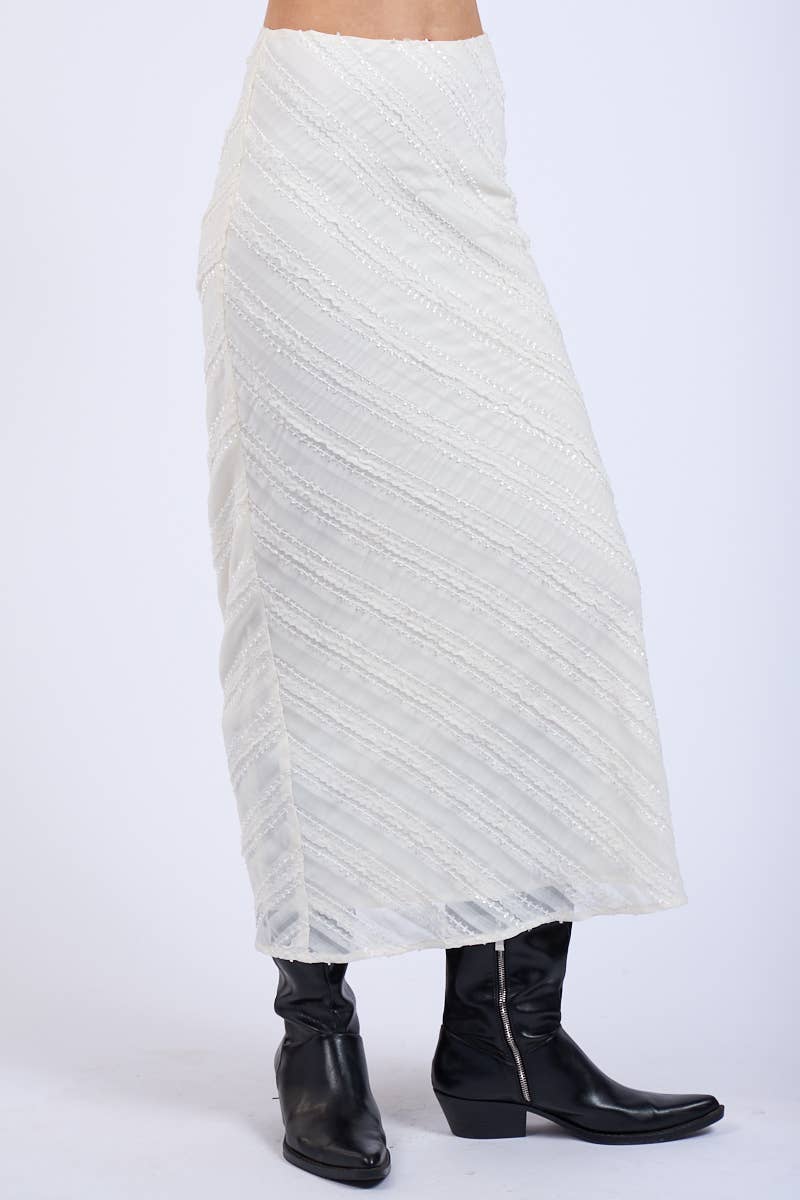 Sky to Moon DIAGONAL RUFFLE HIGH-WAIST LAYERED LONG MIDI SKIRT