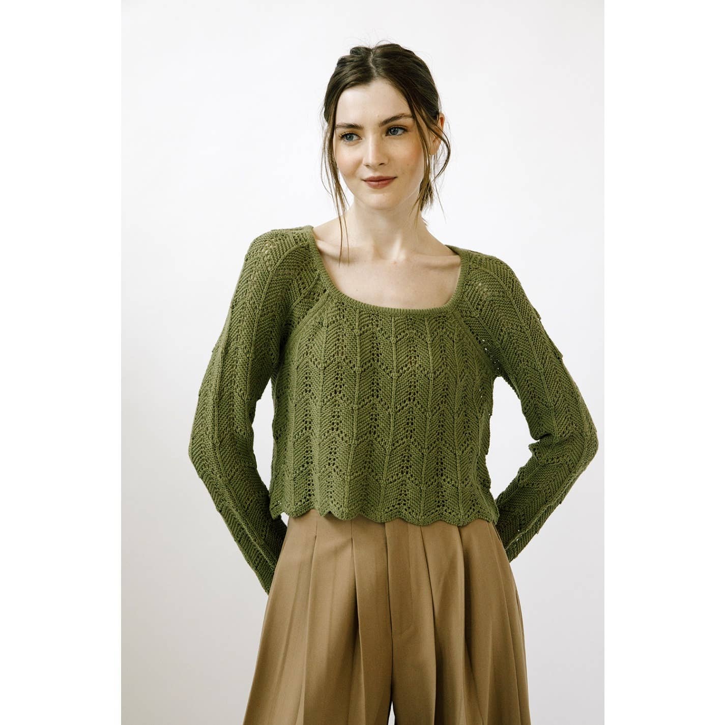 STORIA EVERGREEN CROCHET KNIT TOP OLIVE