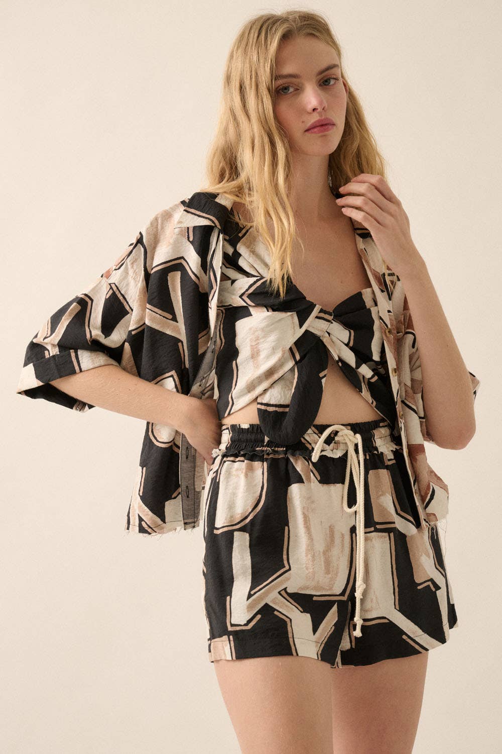 Promesa USA Abstract-Print Woven Drawstring Pocket Shorts