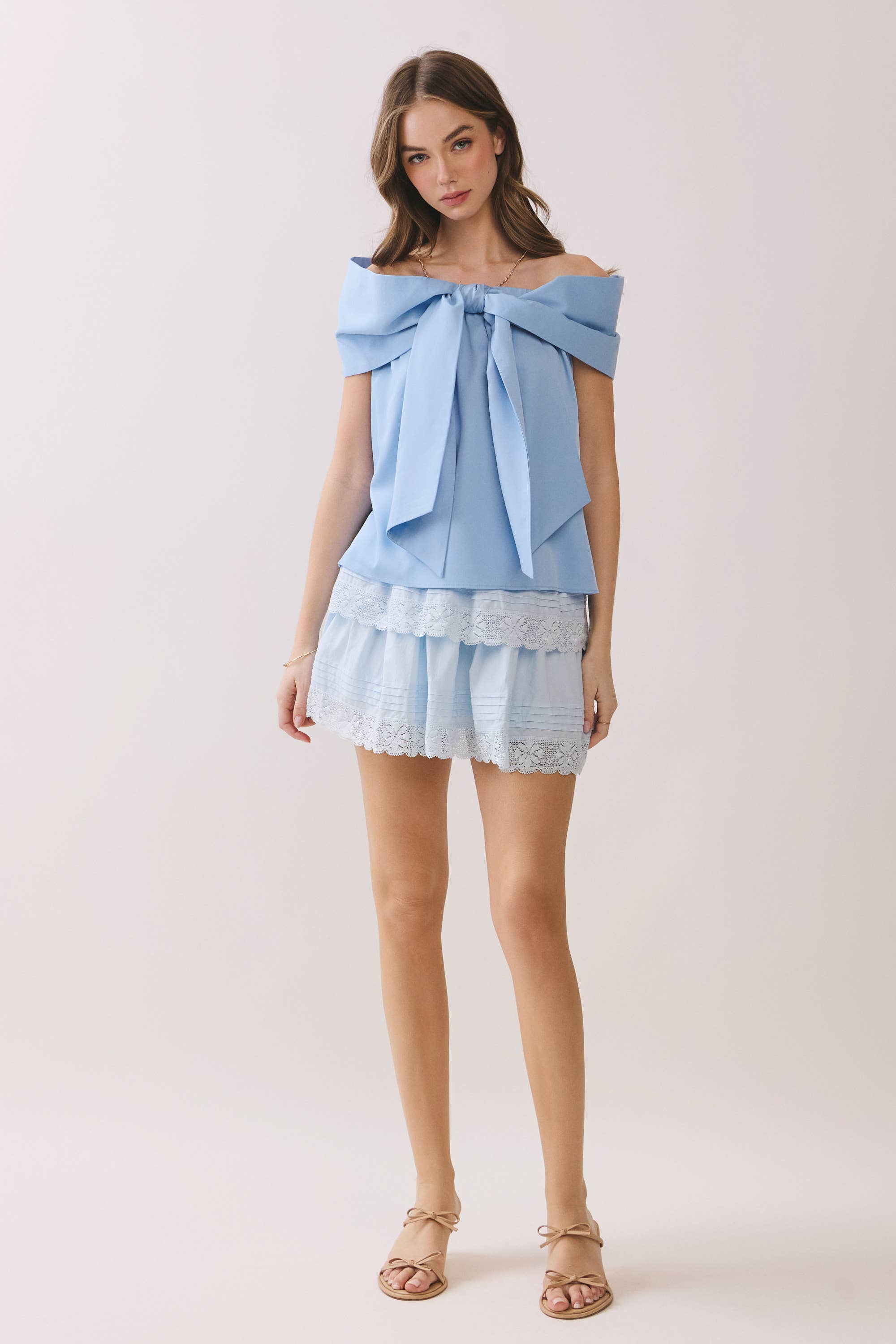 TCEC CT9079-Bow Accented Off The Shoulder Top