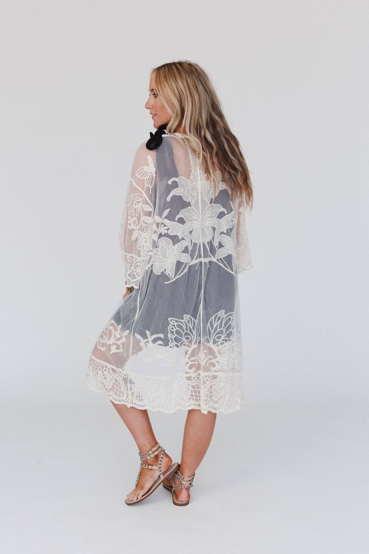 Three Bird Nest Butterfly Beach Kimono - Ivory