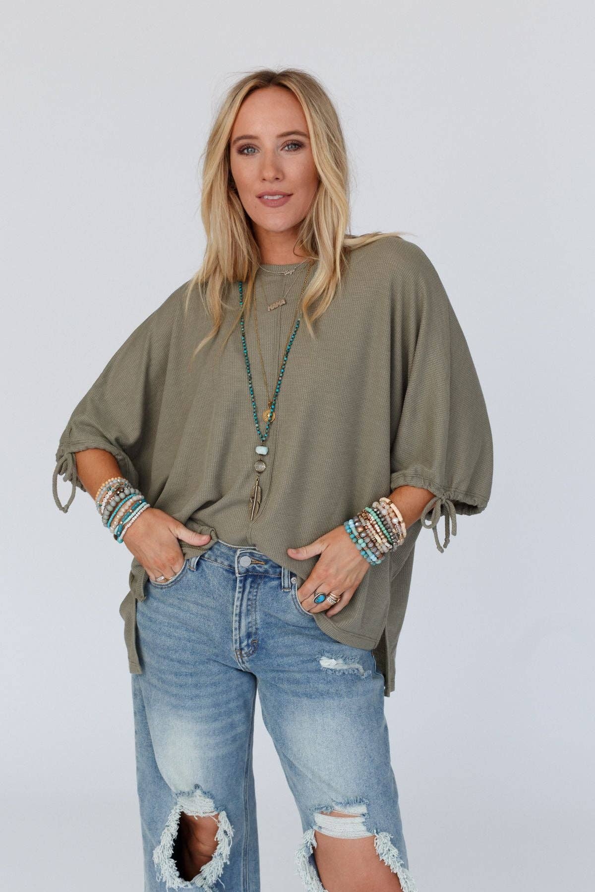 Three Bird Nest LITTLE LARK PUFF SLEEVE TEE - OLIVE