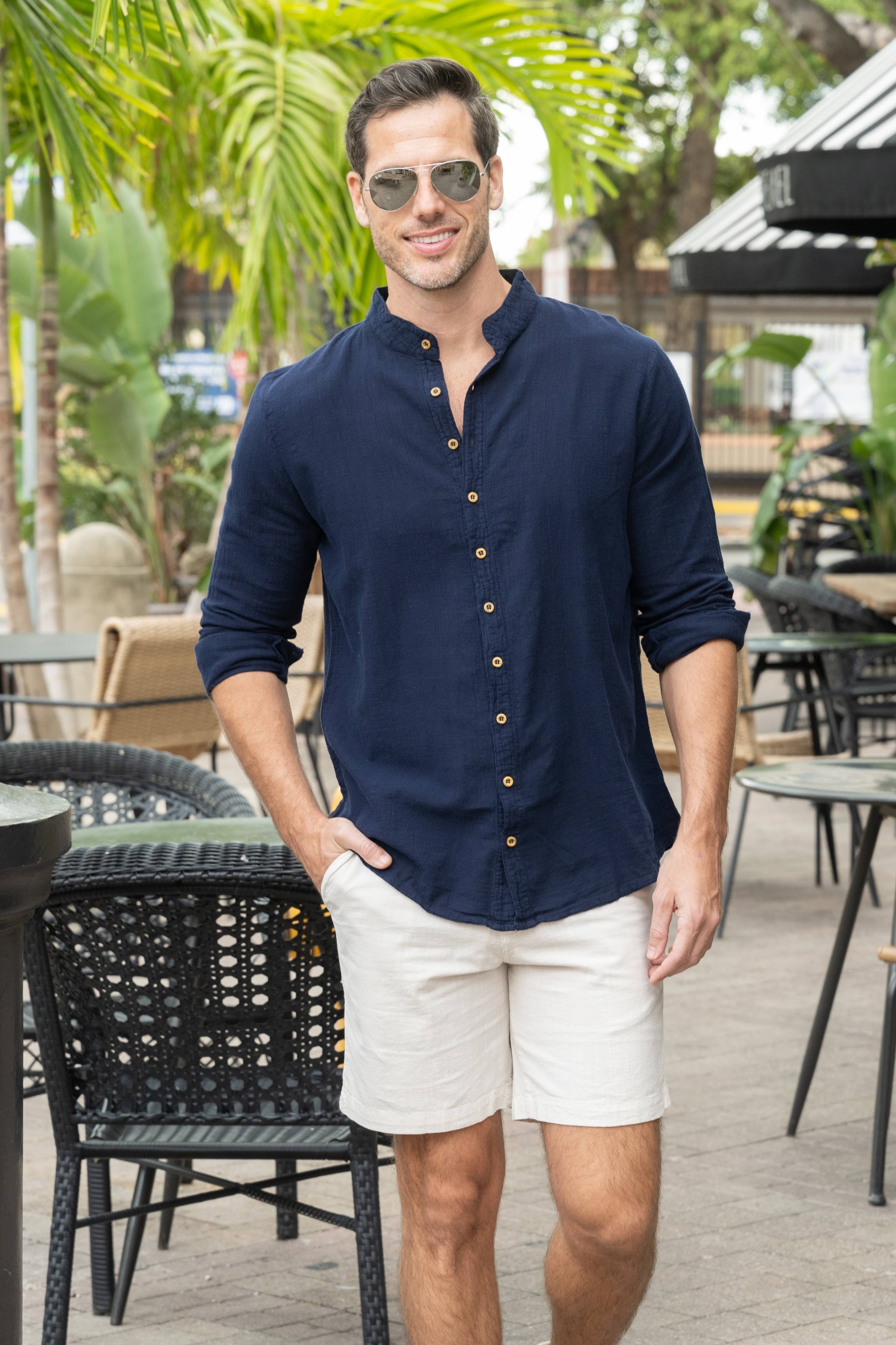 Cotton Natural GLEN SHIRT Dark Blue
