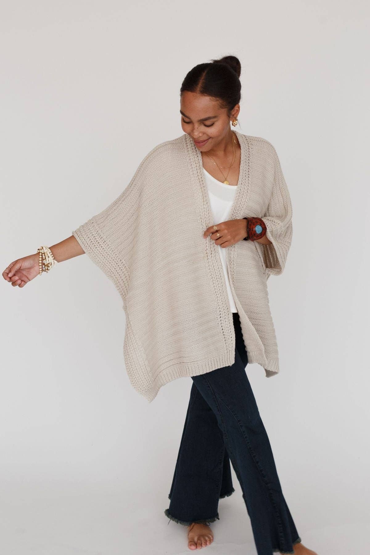Three Bird Nest So Deserving Knit Ruana - Oatmeal