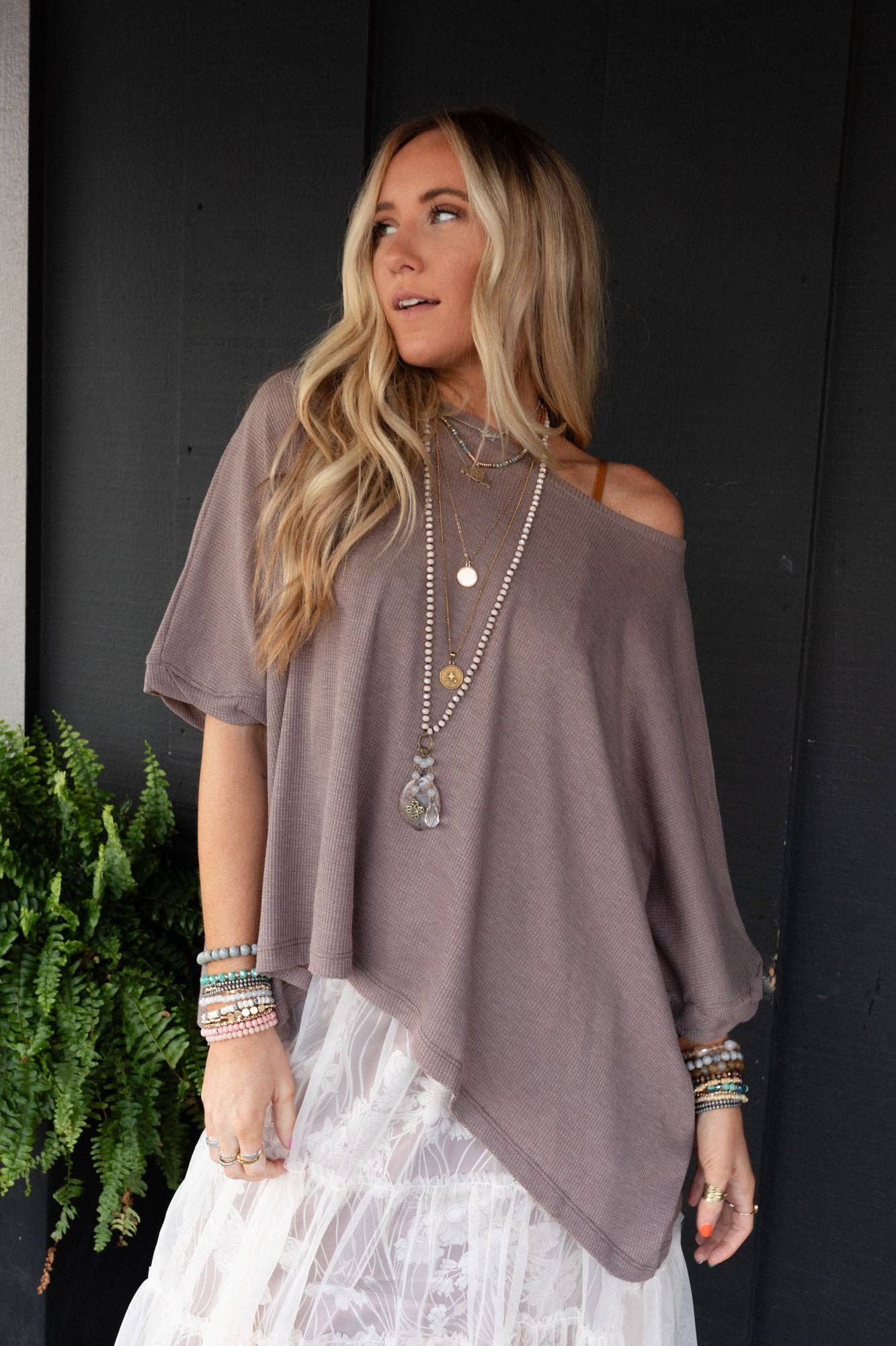 Three Bird Nest Kelsie Dolman Top - Dark Oatmeal