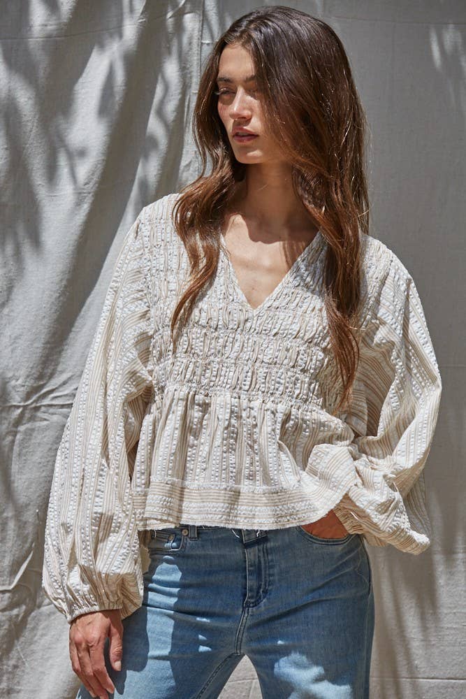 By Together Autumn Striped Top Ivory Taupe