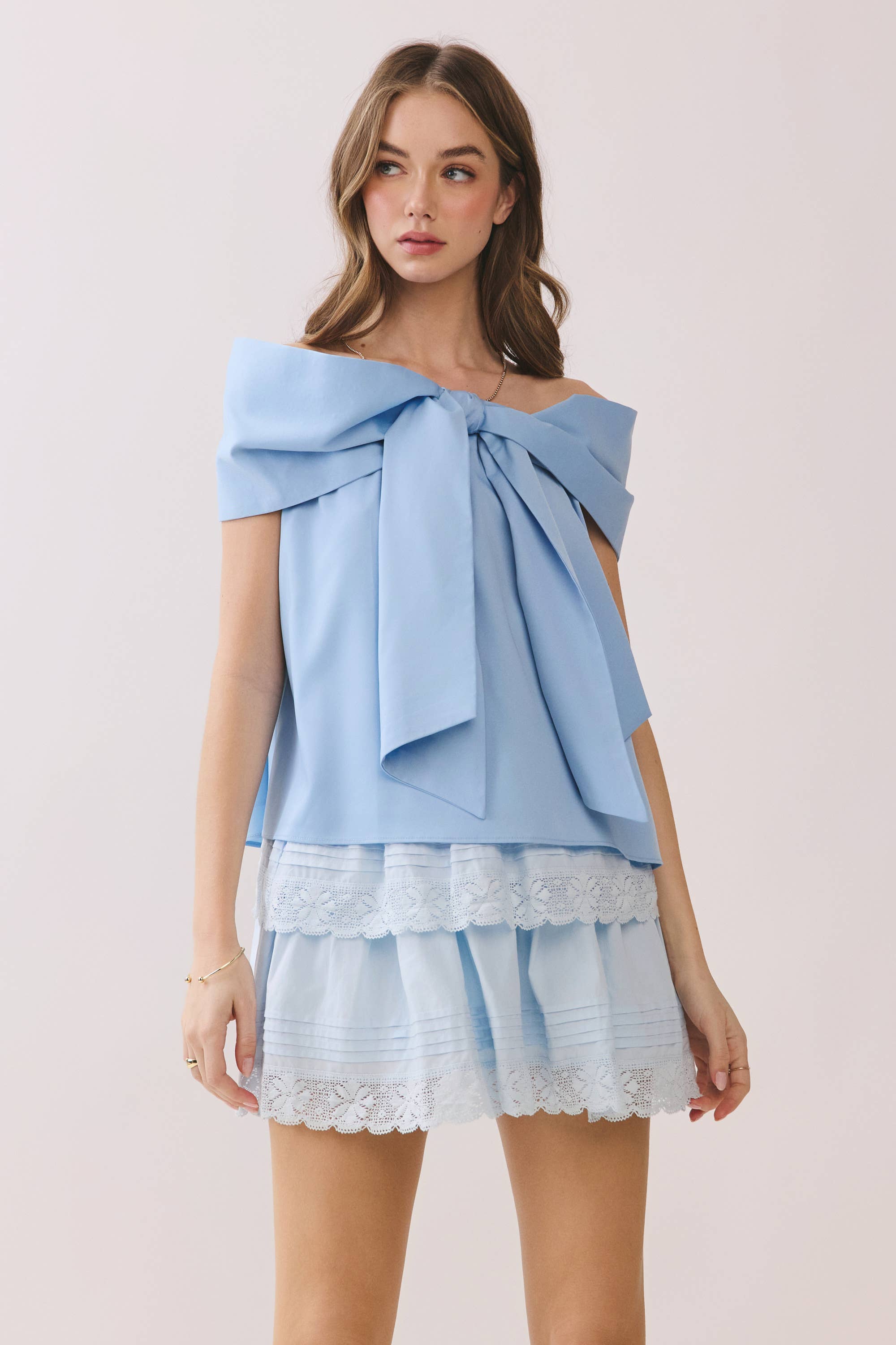 TCEC CT9079-Bow Accented Off The Shoulder Top