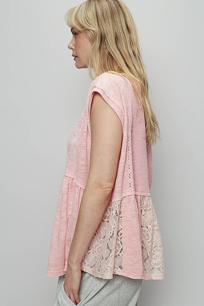 Pol Clothing BOAT NECK SOLID EMBROIDERY TEXTURED KNIT TOP