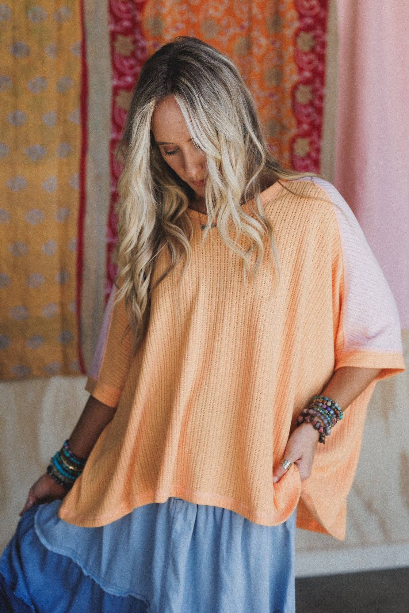 Three Bird Nest Wild At Heart Contrast Top - Blush Apricot