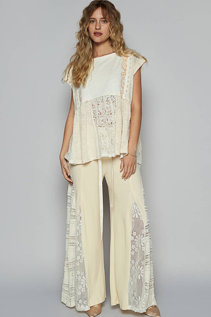 Pol Clothing BOAT NECK SOLID EMBROIDERY TEXTURED KNIT TOP