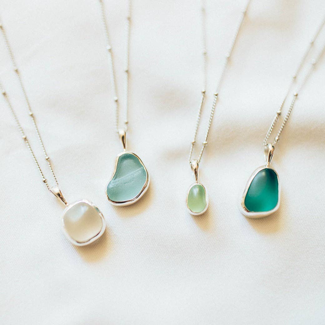 The Salty Gem Blue Sea Glass Necklace (Handmade)