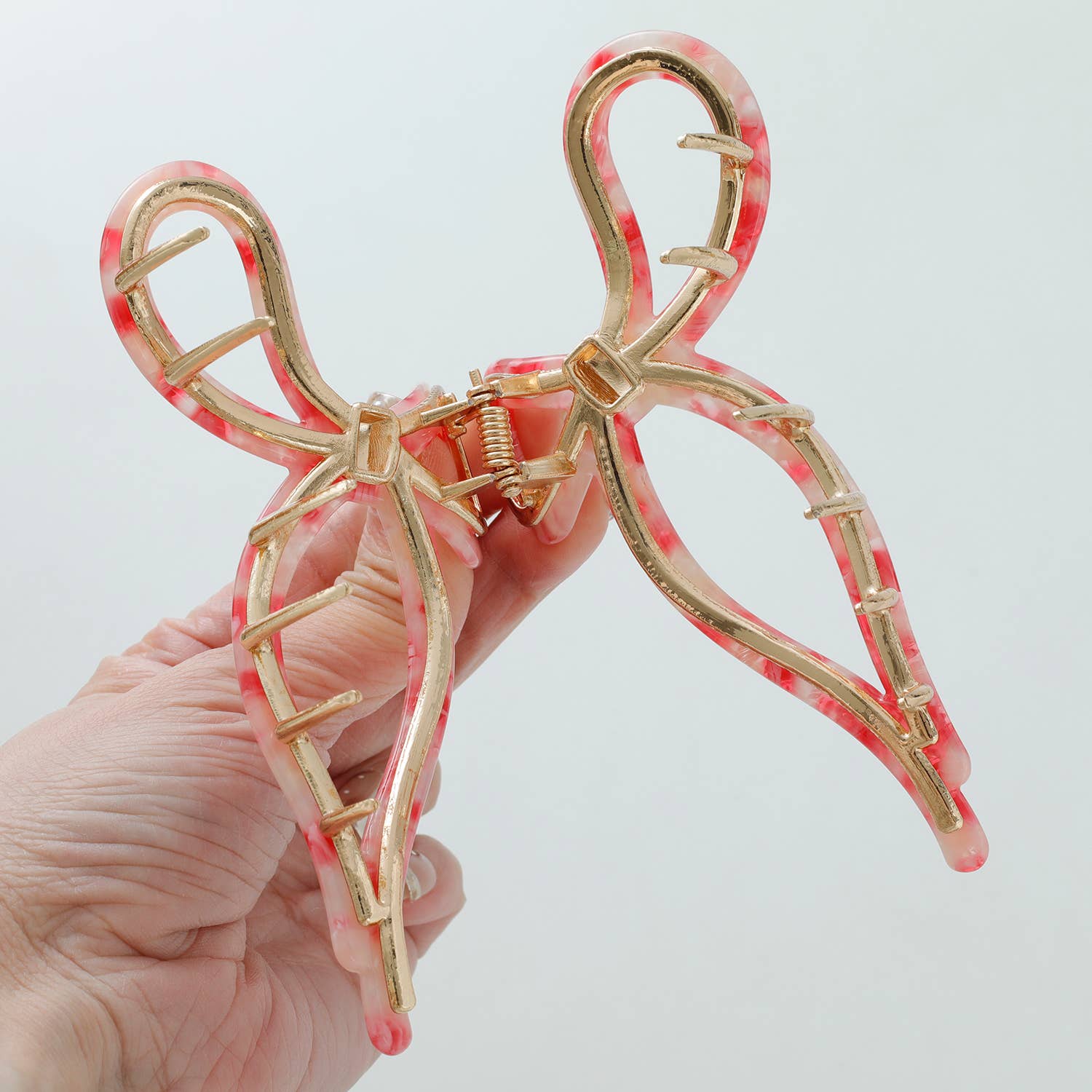 Adorro Sabrina Rosé Ribbon Metal Bow Claw Clip - Large