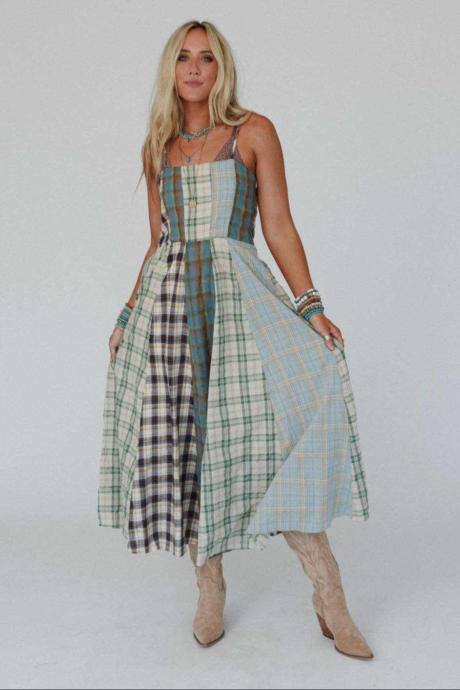 Three Bird Nest Western Charm Checkered Dress L
