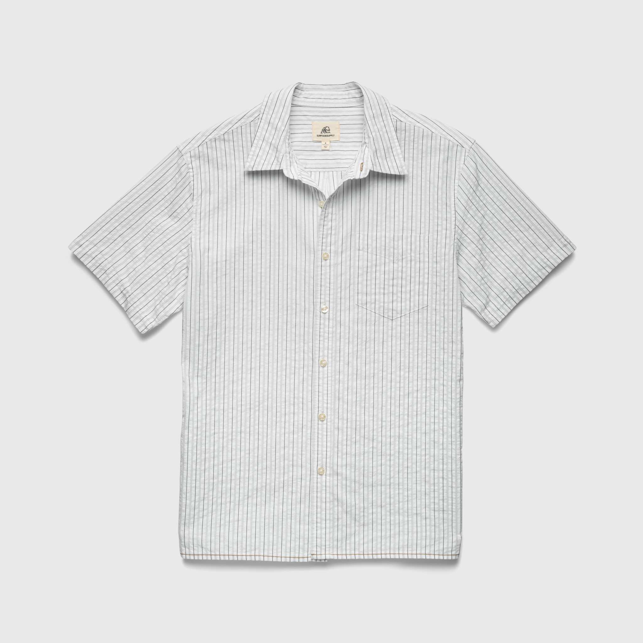 SURFSIDESUPPLY Joseph Crinkle Stripe Short Sleeve Shirt - White Navy