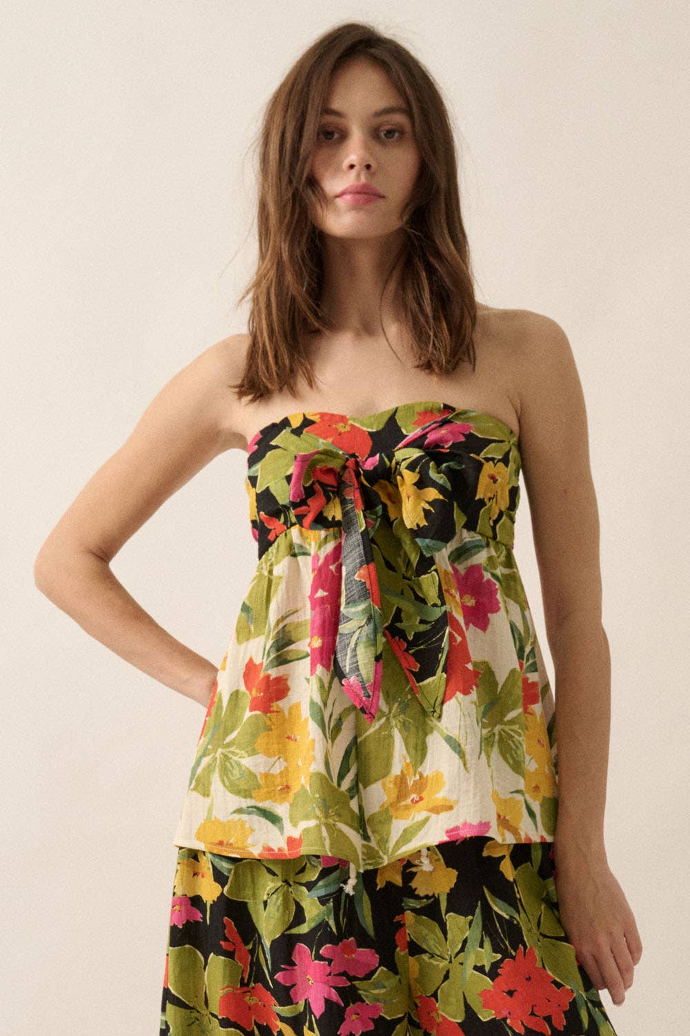 Promesa USA Two-Tone Floral Convertible Flyaway Halter Top