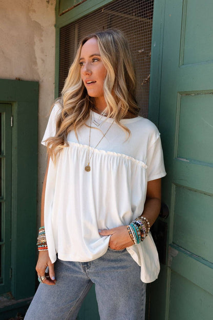 Three Bird Nest SUNDAY MORNING BABYDOLL TOP - WHITE