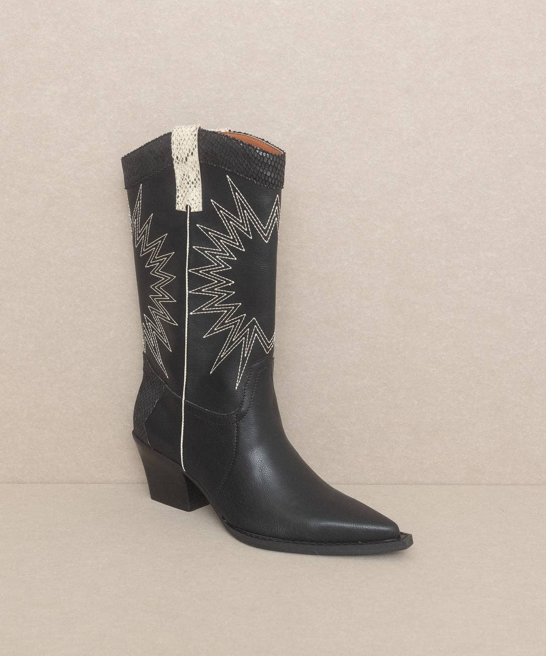 OASIS SOCIETY THE HALLE BLACK | PANELED COWBOY WESTERN BOOT SNAKE PRINT Black