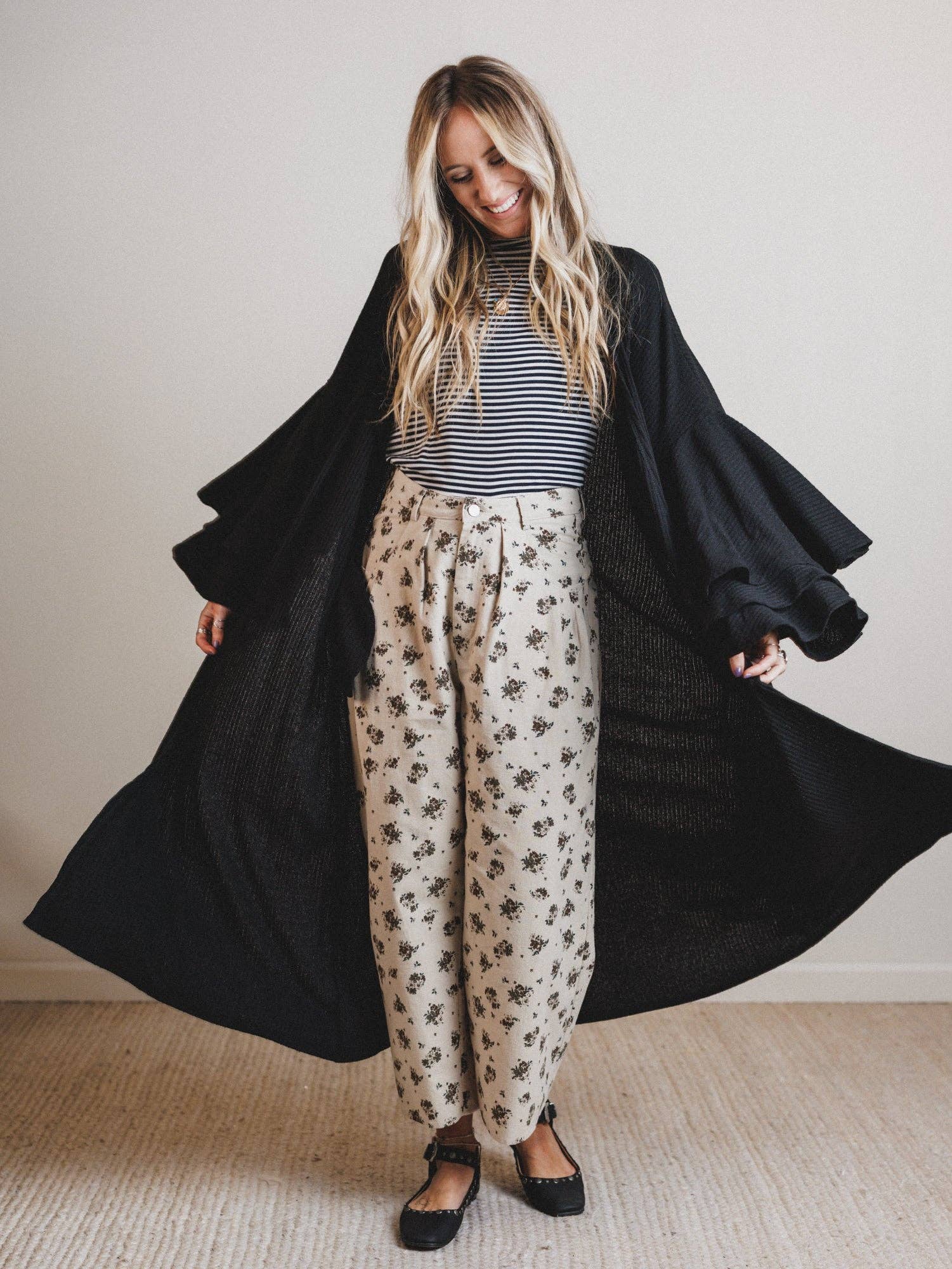 Three Bird Nest Radiant Ruffles Duster Cardigan - Black