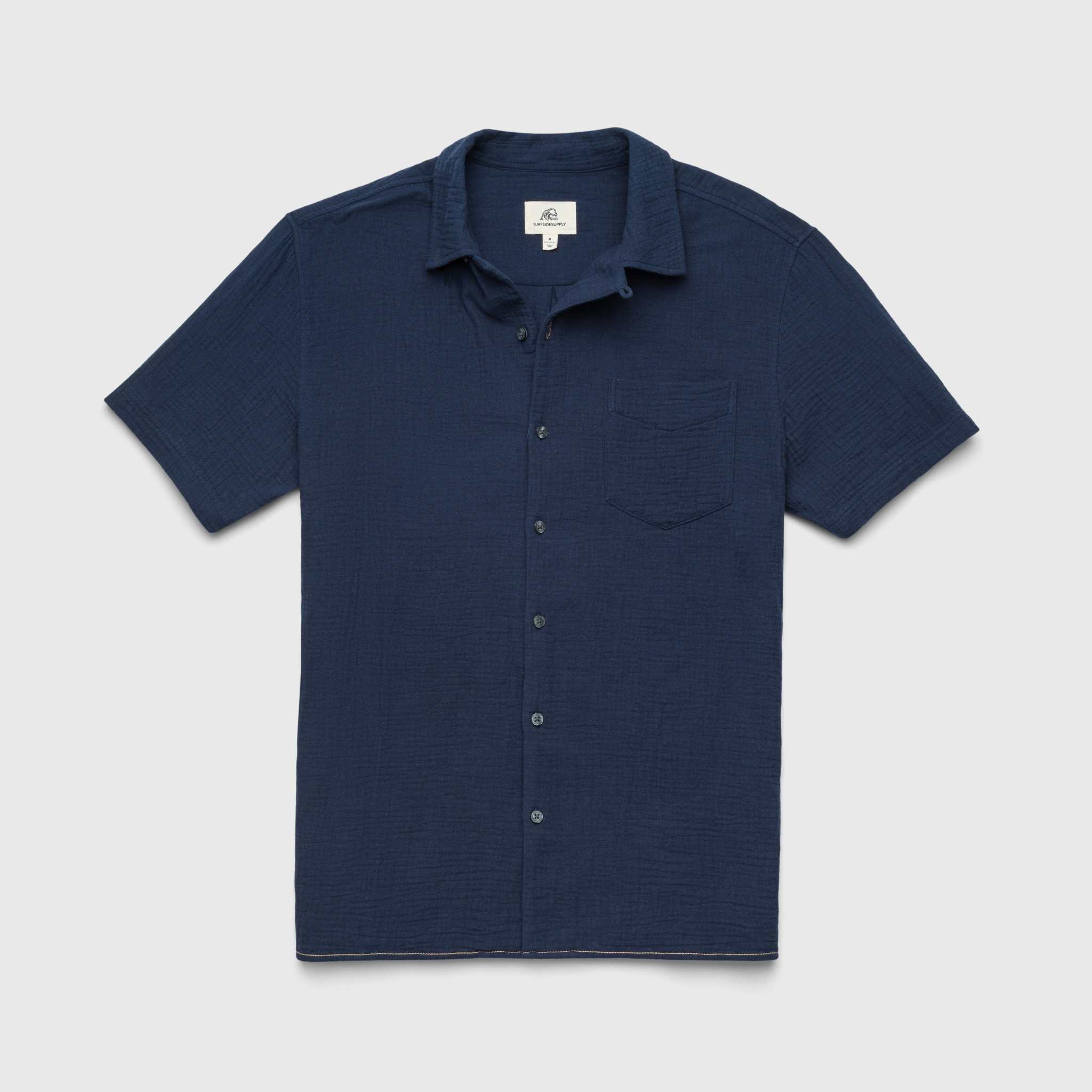 SURFSIDESUPPLY Mariner s/s crinkle gauze Camp Collar Shirt - Navy Blazer