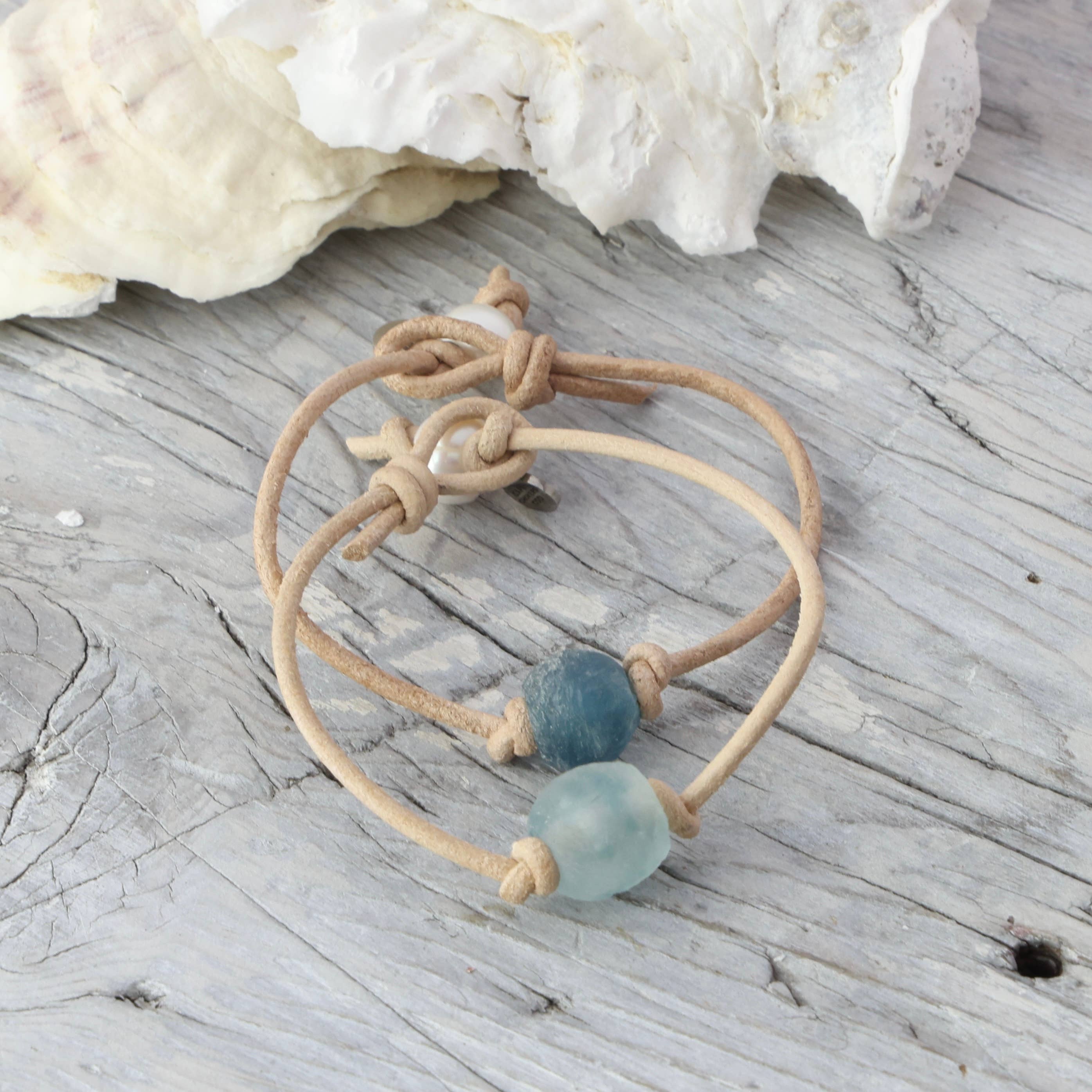 Cape Cod Chokers RECYCLED SEA GLASS LEATHER BRACELET
