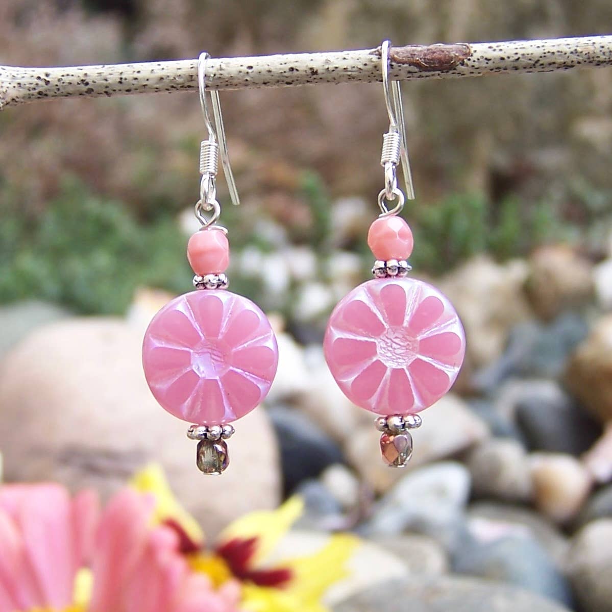 Jo Bird Jewelry Flower Earrings Pink Opal