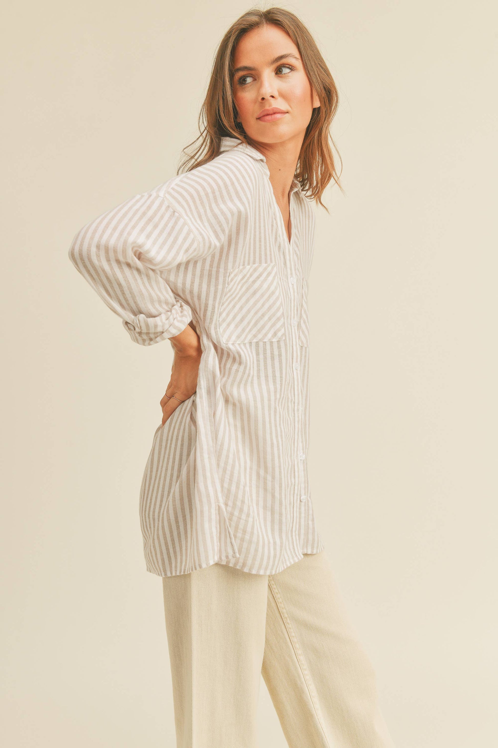 MIOU MUSE STRIPED BUTTON DOWN SHIRTS